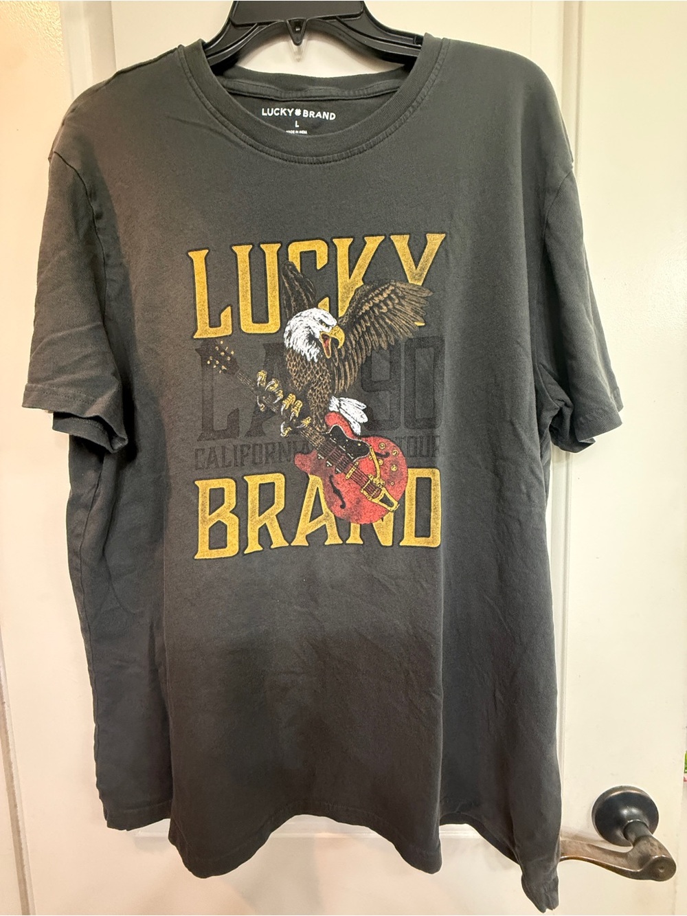 Lucky Brand Black Graphic Eagle Tee with Guitar Motif